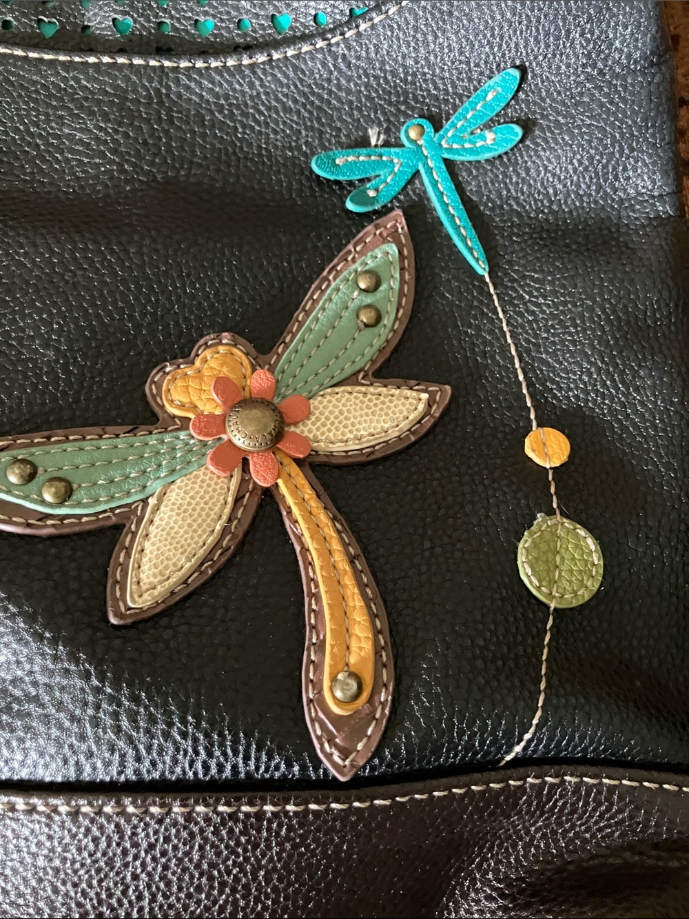Chala Black Crossbody Bag with Teal Dragonfly and Multicolor Appliqué - Picture 4 of 8
